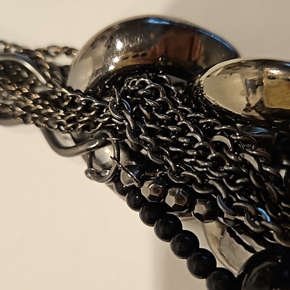 BLACK & GUNMETAL TWISTED Chains & Beads 18" Long Necklace - Picture 3 of 9